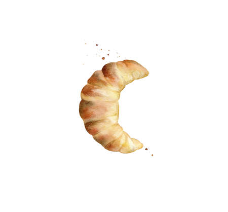 Croissant. French breakfast food. Watercolour illustration isolated on white background.の写真素材