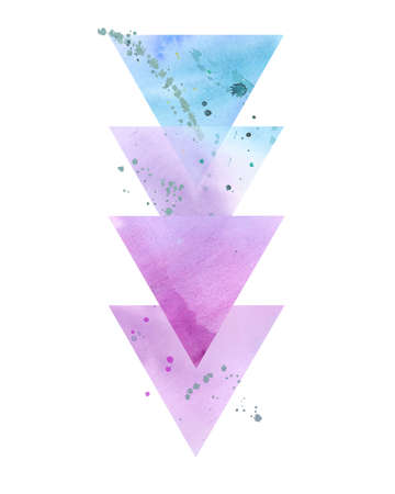 Abstract triangles. Blue and pink composition of firures. Background and icons. Watercolour illustration on white.の写真素材