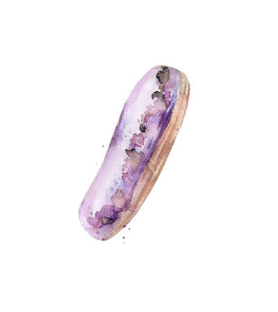Painted purple pastry. Sweet food watercolour illustration on white background.の写真素材