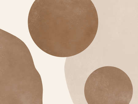 Brown shapes with watercolour texture on beige.の写真素材