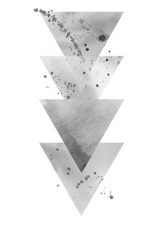 Triangle pattern composition. Grey Triangles. Abstract watercolor illustration on white background.の写真素材