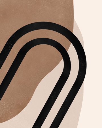 Mid Century Modern Vintage Background. Trend Shapes in 1970s Retro Style. Watercolor textures and black arch.の写真素材