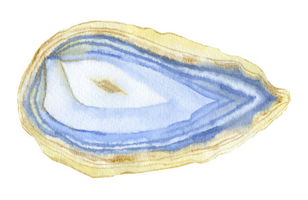 Blue and gold agate Stone. Mineral slice. Watercolor illustration isolated on white background. Watercolour Art.の写真素材