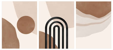 Mid-century Modern set of posters. Abstract aesthetic, contemporary backgrounds, bohemian art ideas for wall decoration, interior poster.の写真素材