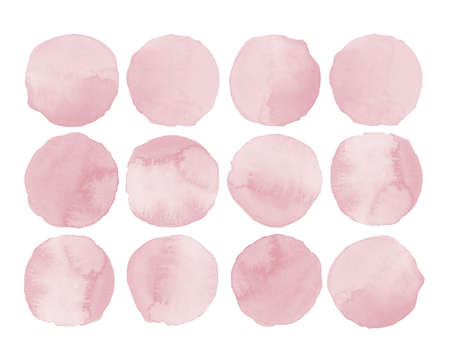 Watercolor Minimalist Geometric shapes. Watercolour Pink circles on white background.の写真素材
