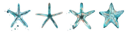 Watercolor Starfish Blue Ocean Sea Life Set. Watercolour illustration on white background.の写真素材