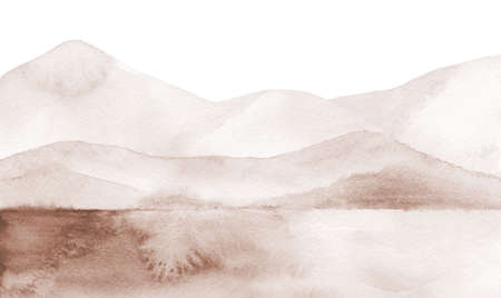 Watercolor Minimalist Painting Mountains Landscape Background. Watercolour illustration on white.の写真素材