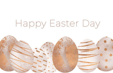Watercolor Easter Egg Border Background. Watercolour illustration group isolated on white background.の写真素材