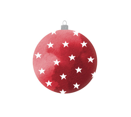 Red Christmas Ball Illustration with Watercolour effect isolated on white background.の写真素材