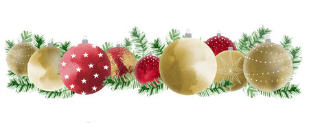 Christmas Hand-painted Ball Group. Aesthetic Watercolour Winter Art illustration on white background.の写真素材