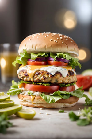 Hamburger with cheese, tomato, onion and mayonnaiseの素材