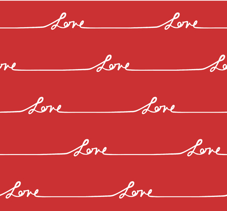 Seamless pattern with hand drawn words. Just love phrase. Ink illustration. Modern brush calligraphy. Isolated on white background. Ornament for wrapping paper.のイラスト素材