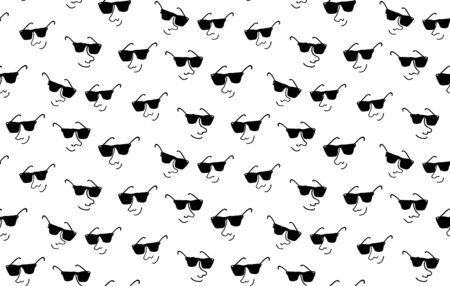 Funny characters faces with expressions in sunglasses seamless pattern, Hand drawn vector illustration, in black and white colors, summer style, web, wallpaper, textile and wrapping paper designのイラスト素材