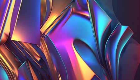 3d Metallic shiny abstract shapes Render Design for Background Wallpaper, Banner, Poster or Cover with Fluid Organic Wave and Glass Colorful Gradient Materialの素材