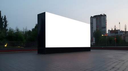 Blank outdoor Event advertisement screen for marketing purpose, Empty LED screen for event advertisement, white LED screen mockup, Blank outdoor Event marketing screenの素材