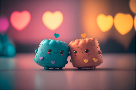Cute little couple standing together with bokeh background, close up cute couple background concept for valentines, Happy valentines day background, valentines day gift for hereの素材