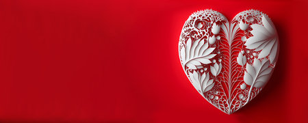 Valentine's Day white heart on red background card with copy space, Generative AI, love concept backgroundの素材