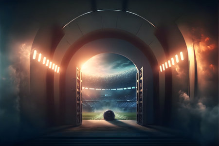 Football Stadium entrance through tunnel, generative aiの素材
