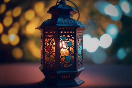 Chinese lantern glowing in Chinese new year morning, Bokeh background on Chinese new year festival, generative ai, chines new year background with bokehの素材