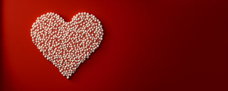 Valentine's Day background with white and red candies making a big heart card, copy space, Generative AI, happy valentines day, valentines cover or valentines day cardの素材