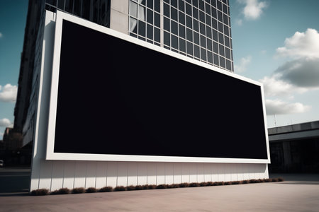 Blank landscape billboard on wall with buildings in background, Empty billboard on building , advertisement space for your marketing or promotion, Outdoor wall billboard in modernの素材