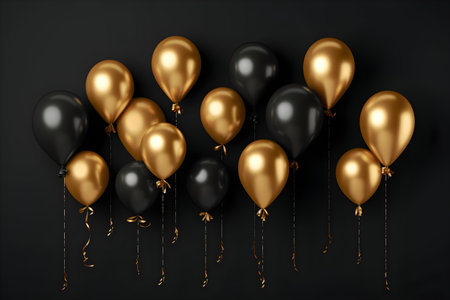 Golden and Black Balloon set isolated on plain black backgroundの素材
