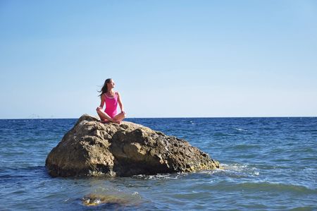 yoga on the beachの写真素材
