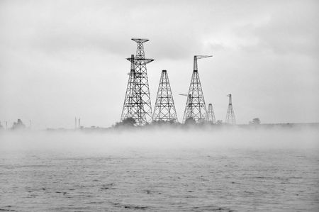power generating station in the fog