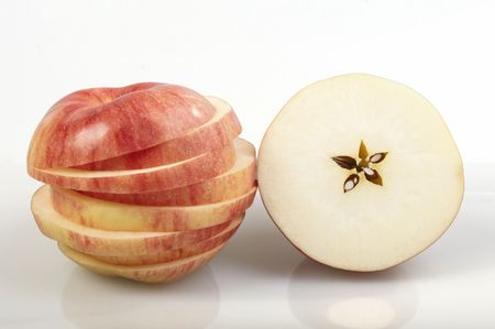 red apple on a white backgroundの写真素材