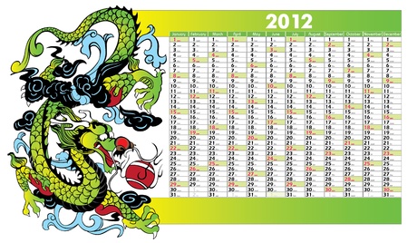 Vector Calendar for 2012 year with chinese dragonのイラスト素材