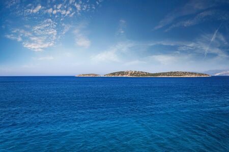 panoramic view of the island in the sea, the island of Crete, Greeceの写真素材
