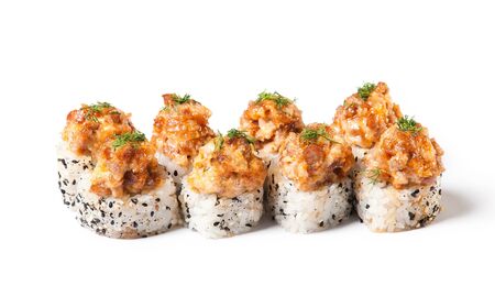 Maki Sushi - Roll on white background. Traditions of Japanese cuisineの写真素材