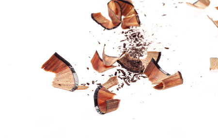 Shavings of cosmetic pencil on white backgroudの写真素材