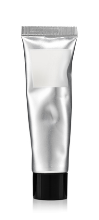 Cosmetic and beauty product In a metal tube on a white backgroundの写真素材