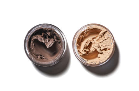 Cosmetic products smear paint of crushed cosmetic on a white backgroundの写真素材