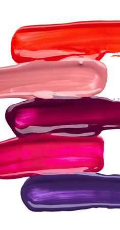 Collection of gradient smear of paint or cream in trendy color on a white backgroundの写真素材