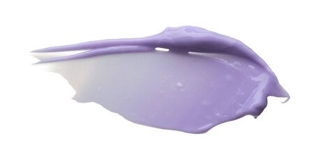 Purple makeup smear of lip gloss isolated on white background. Purple cream texture isolated on white backgroundの写真素材