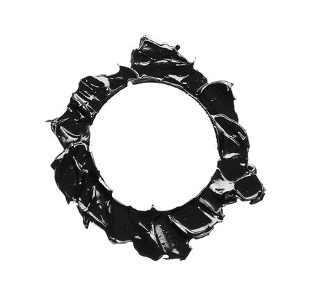 Texture of black crushed eyeliner or black acrylic paint isolated on white backgroundの写真素材