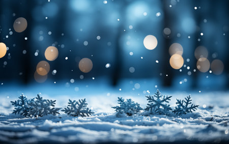 Christmas background with snowflakes and bokeh lights.の素材