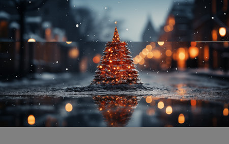 Christmas tree in the city at night. Snowfall.の素材