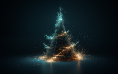 Abstract christmas tree with lights and smoke on dark background.の素材
