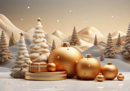 Christmas background with golden baubles.の素材