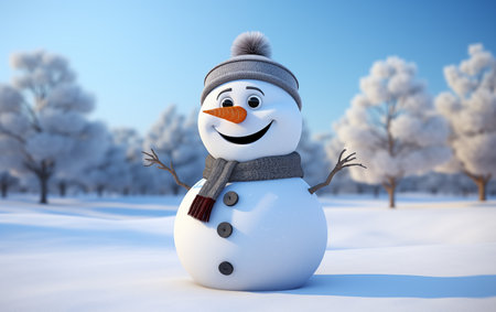 Snowman in a snowy winter landscape.の素材