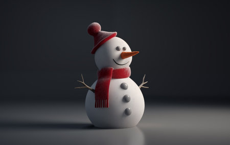 Snowman on a dark background with copy spaceの素材