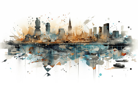 London skyline in grunge style on watercolor background.の素材