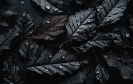 Dry leaves on a dark background. Black and white photo.の素材