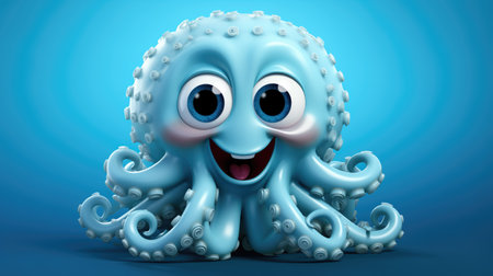 Cute cartoon octopus on blue background.の素材