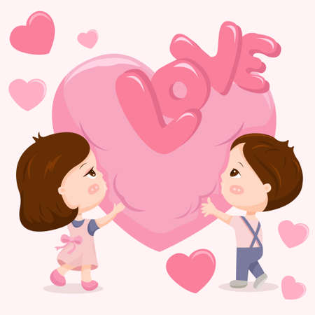 Childhood lover with pink heart shapeのイラスト素材