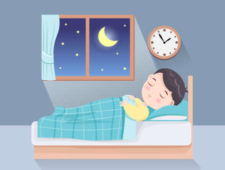 The boy sleeping in the nightのイラスト素材