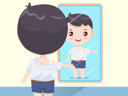 The boy is dressing in the morningのイラスト素材